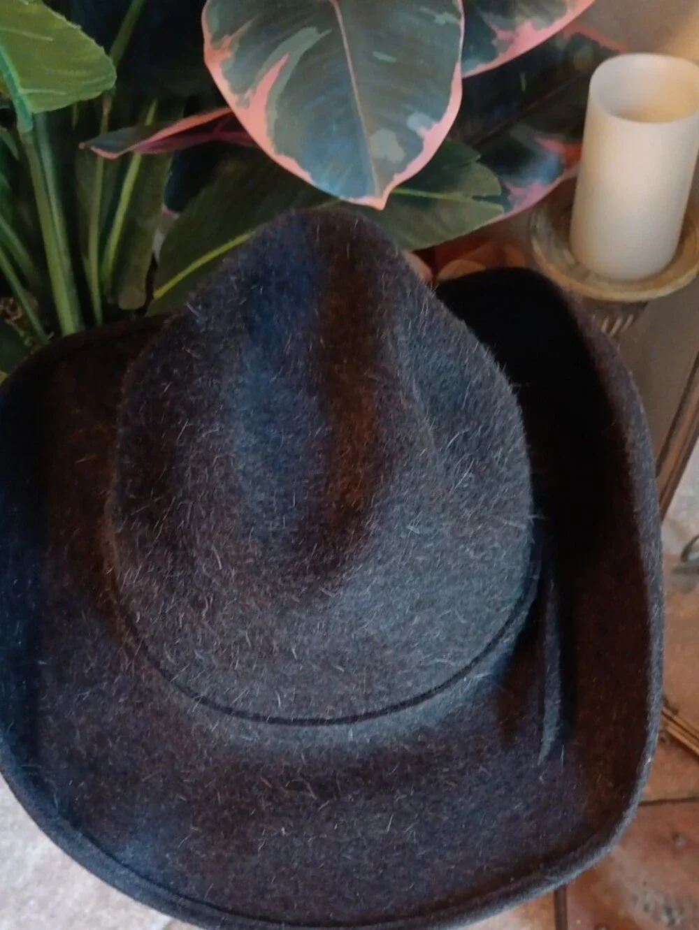 Vtg Joe Bill Miller Black Hairy Long Hair Wool C-Crown Fedora Hat Betmar RN18537
